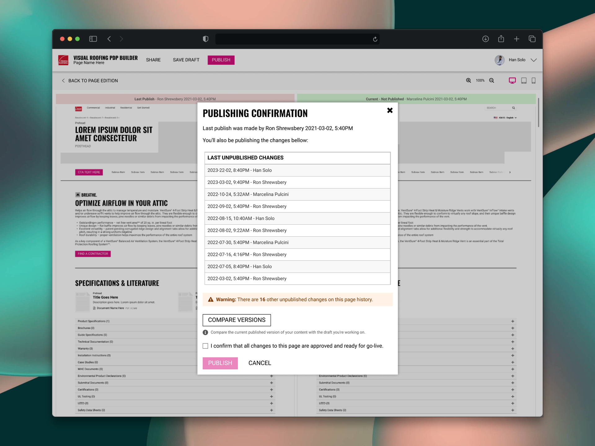 First release - Publishing confirmation modal